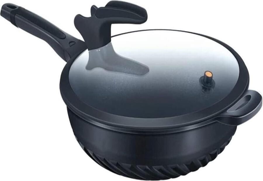 Wokpan met deksel Koekenpan Koopman Gezond Koken Antiaanbaklaag 28 cm Zwart