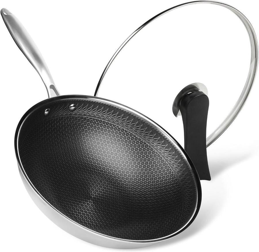 Wok pan Koekenpan Lekker koken Drielaagse constructie 32 cm RVS