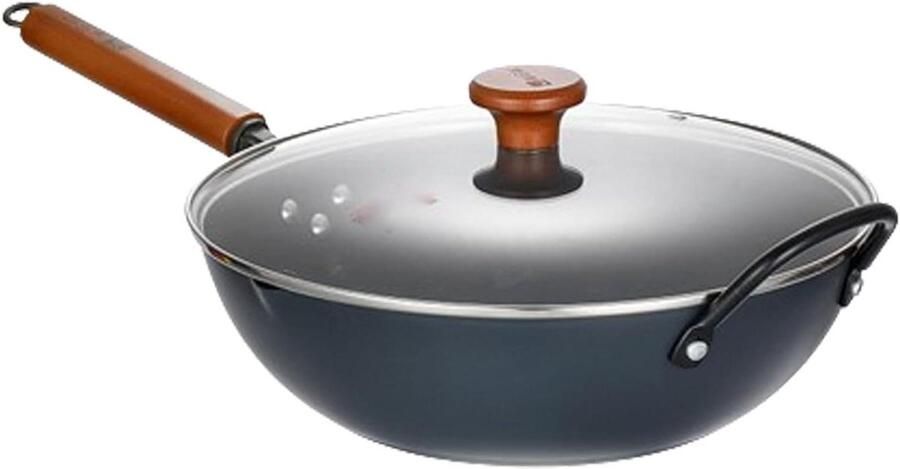 Wokpan met deksel Koekenpan roerbak Veelzijdig koken Titanium antiaanbaklaag 32cm Zwart