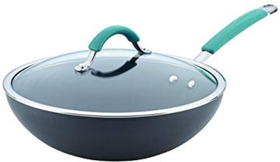 Wokpan met Deksel Koekenpan Snel Koken Hard Geanodiseerd 28 cm Grijs