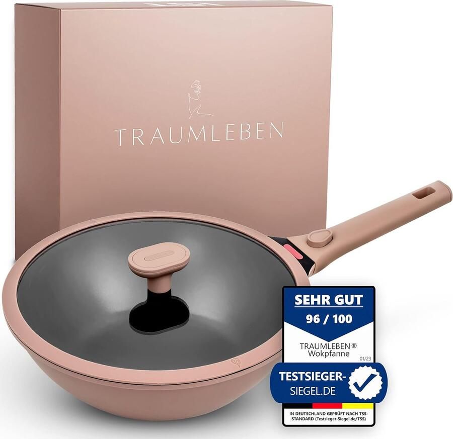 Wokpan met Deksel Koekenpan Veelzijdig Koken Afneembare Handgreep 28 cm Zwart