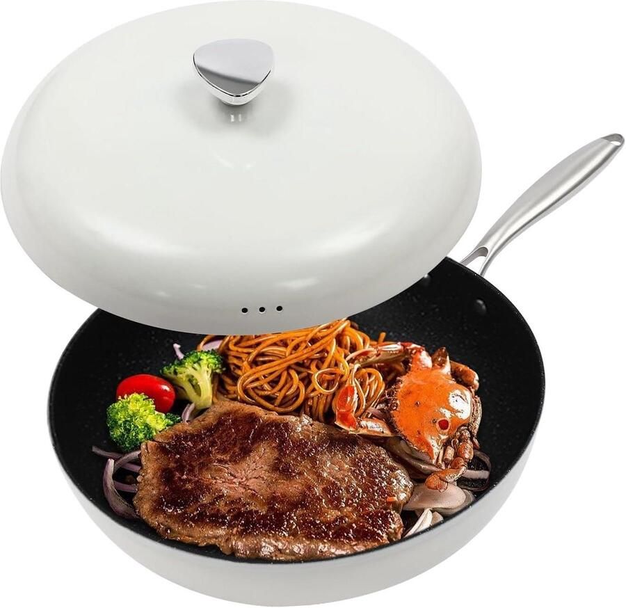 Wokpan met Deksel Kookpan Braadpan Gezond Koken Maifan Steencoating 32 x 12 cm Wit