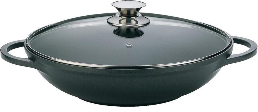 Wokpan met Deksel Roerbakpan Aluminium Veelzijdig Koken Marmeren Antiaanbaklaag 36 cm 5 Liter Zwart