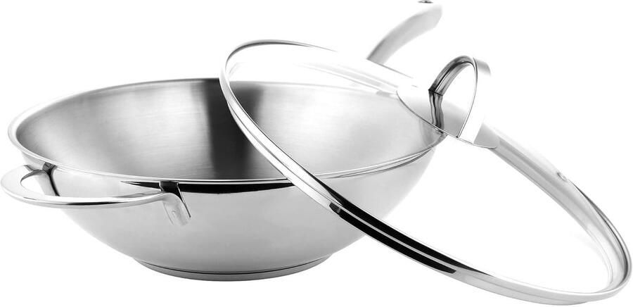 Wokpan met deksel Roerbakpan Aziatisch koken Vaatwasserbestendig Ø 28 cm Zilver