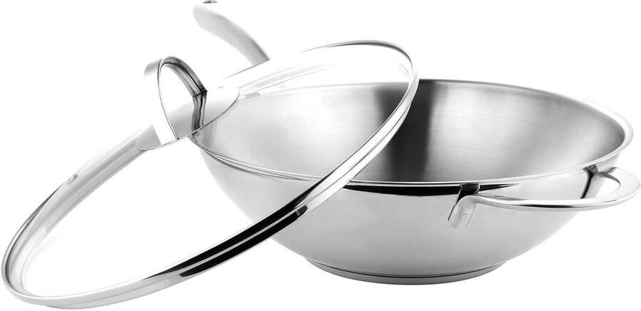 Wokpan met deksel Roerbakpan Exotisch koken Roestvrij staal 28 cm Zilver