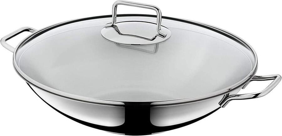 Wokpan met Deksel Roerbakpan Aziatisch Gezond Koken Universele Bodem 36 cm 4.5 Liter Zilver