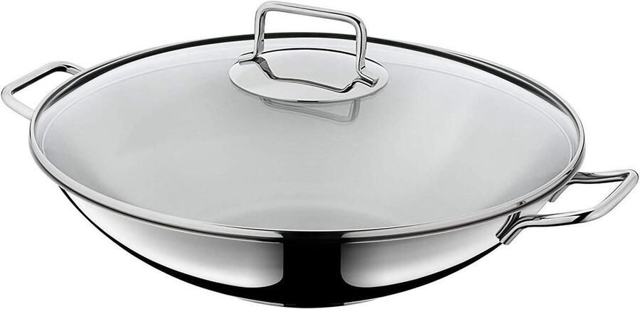 Wokpan met deksel Roerbakpan Aziatisch Gezond koken Universele bodem 36 cm Zilver