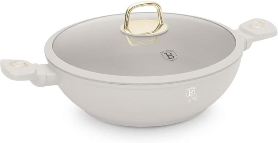 Wokpan met Deksel Roerbakpan Aziatisch Koken Titanium Coating 30 cm Crème