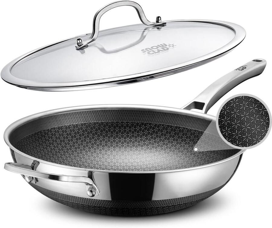 Wokpan met Deksel Roerbakpan Braadpan Snel Koken Hybride Antiaanbaklaag 30 cm Roestvrij Staal