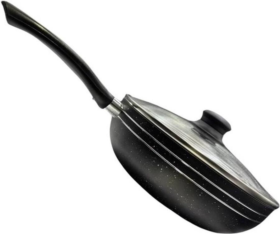 Wokpan met deksel Roerbakpan en koekenpan Veelzijdig koken 5-laags gegoten constructie 24 cm Zwart