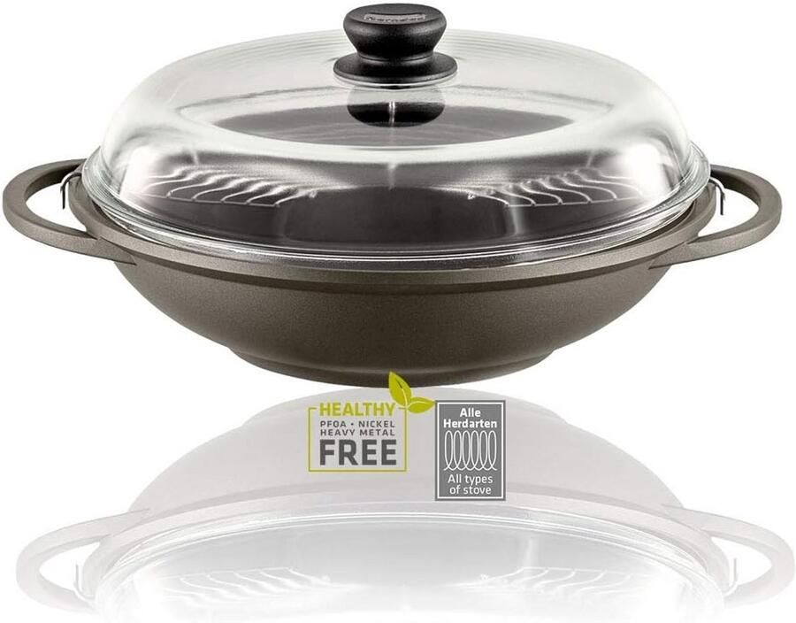 Wokpan met deksel Roerbakpan Gezond koken 3-laags anti-aanbak 32 cm 5.5L Zwart