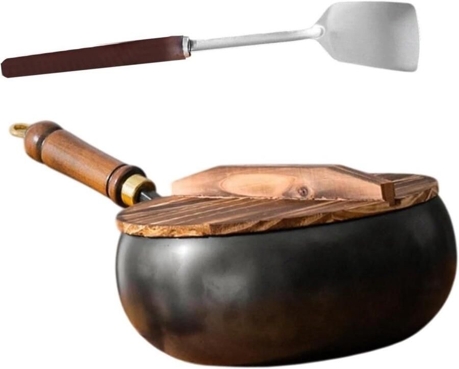 Wokpan met deksel Roerbakpan ijzer Gelijkmatig koken Antiaanbaklaag efficiënt 24 cm diameter Zwart