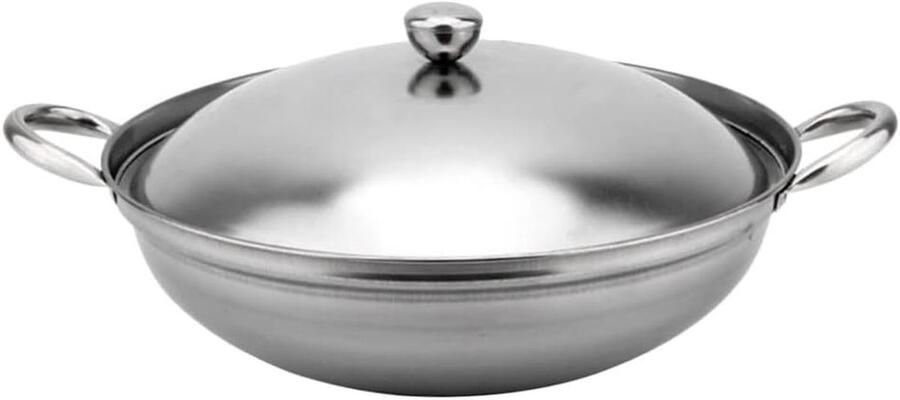 Wokpan met Deksel Roerbakpan Kookpot Thuis Koken Met Hulpgreep 25x25x11cm Zilver