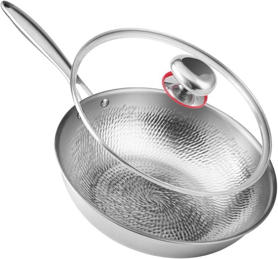 Wokpan met Deksel Roerbakpan Koekenpan Veelzijdig Koken Titanium Anti-Aanbaklaag 30 cm Diameter Grijs