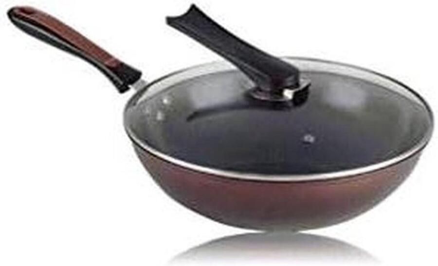 Wokpan met deksel Roerbakpan Keramisch Gezond Koken Antiaanbaklaag 32 cm Rood