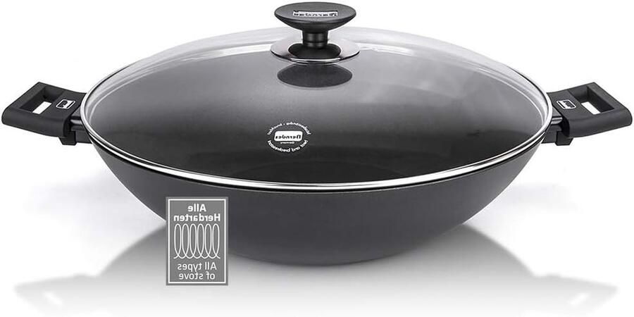 Wokpan met Deksel Roerbakpan Koekenpan Gezond Koken Gesmeed Aluminium 36 cm Grijs