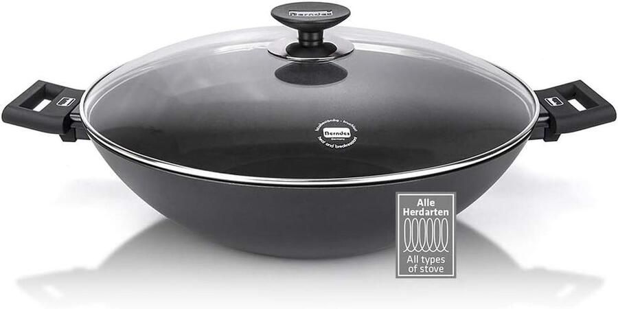 Wokpan met Deksel Roerbakpan Koekenpan Gezond Koken Gesmeed Aluminium 36 cm Grijs