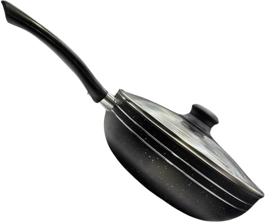 Wokpan met deksel Roerbakpan Koekenpan Veelzijdig Koken 5-laags gegoten constructie 24 cm Zwart