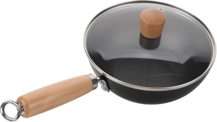 Wokpan Met Deksel Roerbakpan Kookgerei Traditioneel Koken Antiaanbaklaag 20 Cm Diameter Zwart