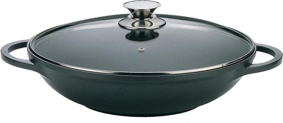 Wokpan met Deksel Roerbakpan Lekker Koken Gegoten Aluminium 36 cm Zwart