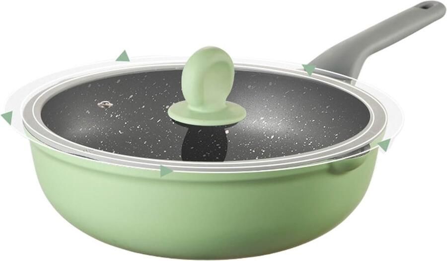 Wokpan met deksel Roerbakpan platte bodem Aziatisch koken Koolstofstaal gelijkmatige warmte 32cm Zwart