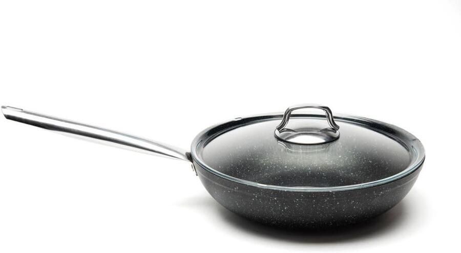 Wokpan met deksel Roerbakpan Snel Koken Antiaanbaklaag 28 cm Zwart