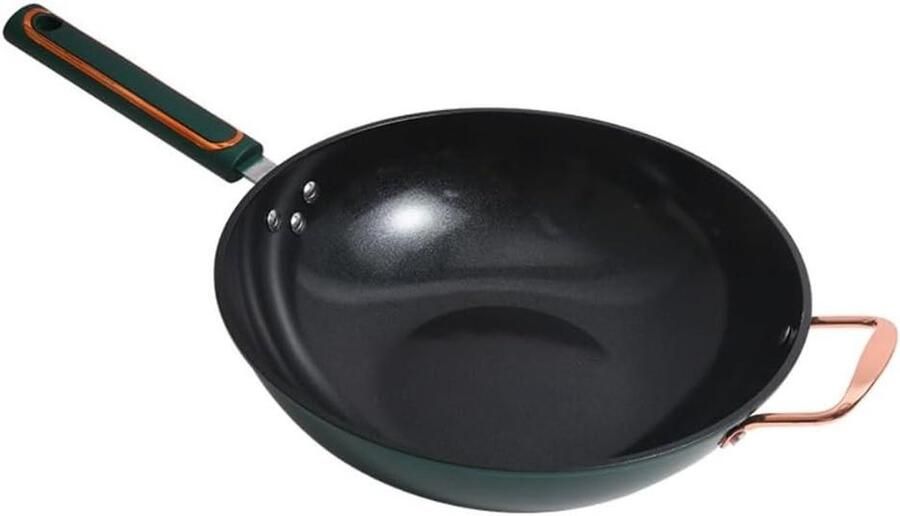 Wokpan met Deksel Roerbakpan Snel Koken Meerlagig Warmteopslag 30 cm Zwart
