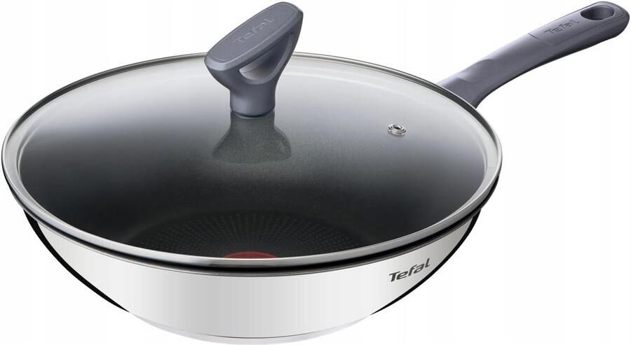Wokpan met deksel Roerbakpan Snel koken Titanium antiaanbaklaag 28 cm Zilver