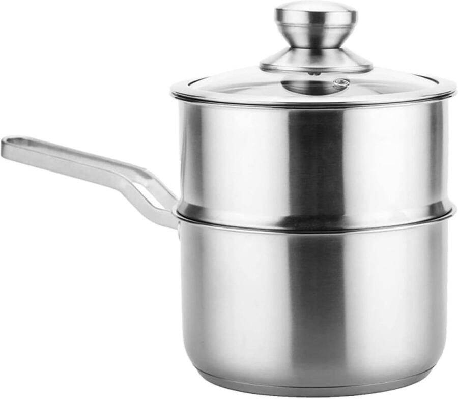 Wokpan met Deksel Sauspan Stoompan Gelijkmatig Koken Verdikte Bodem 16 cm Zilver