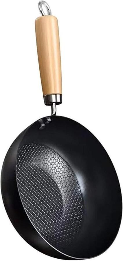 Wokpan met handvat Roerbakpan Honingraat Snel Koken Snelle warmtegeleiding Diameter 24cm Zwart