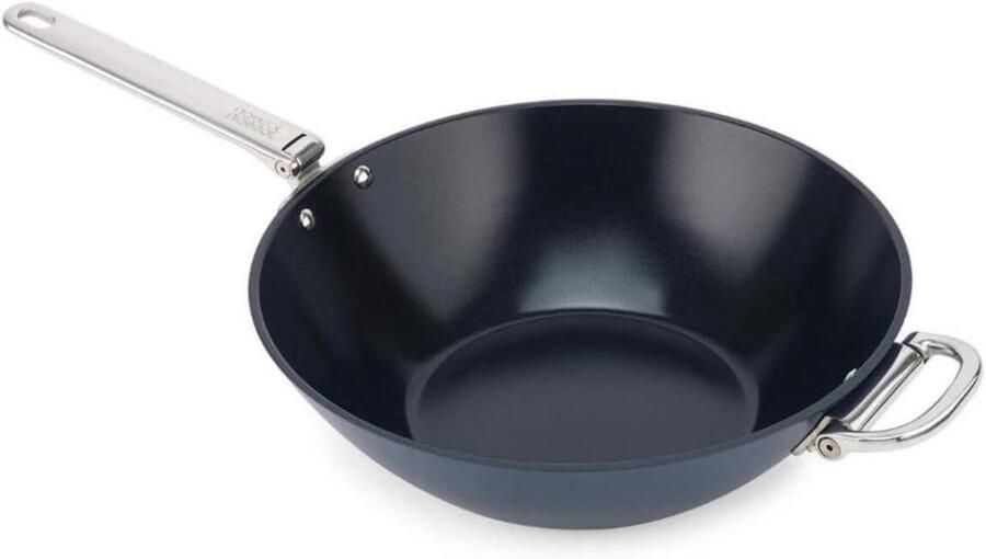 Wokpan Met Inklapbare Handgreep Koekenpan Koopman Ruimtebesparend Koken Gezonde Keramische Coating 32 cm Zwart
