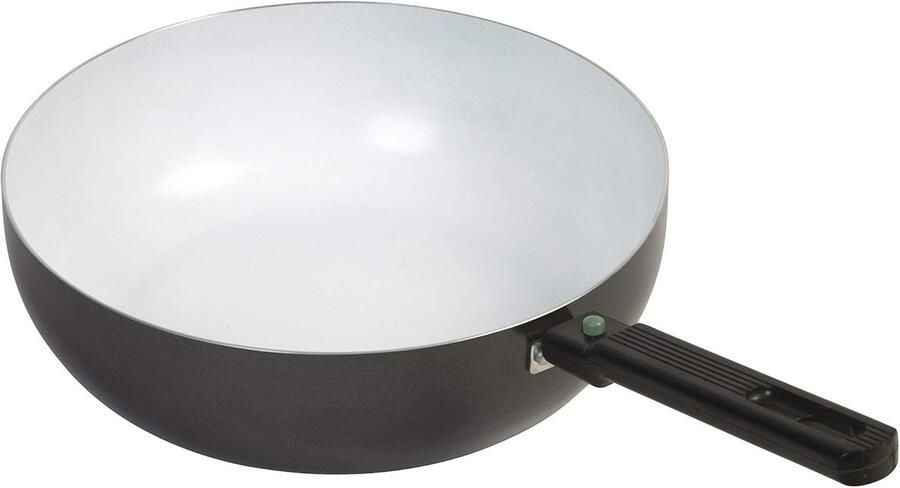 Wokpan met Keramische Coating Koekenpan Koopjespan Compact Koken Afneembare Handgreep Ø 24 cm Zwart Wit