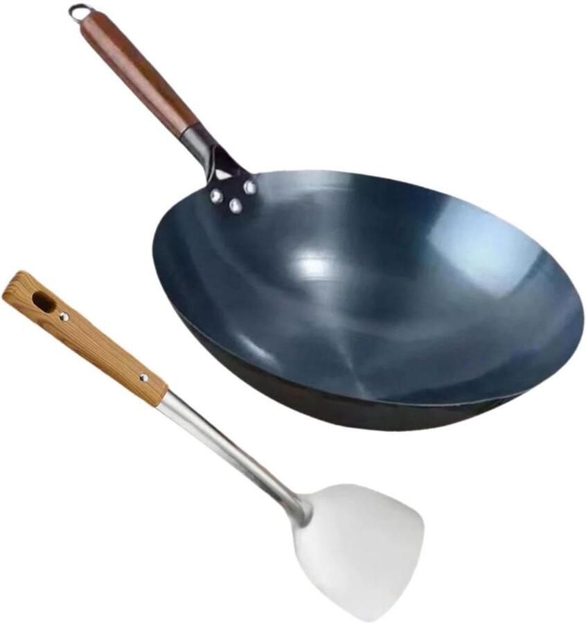 Wokpan met platte bodem Chinese koekenpan Allround koken Houdt voedingsstoffen 32 cm Zwart