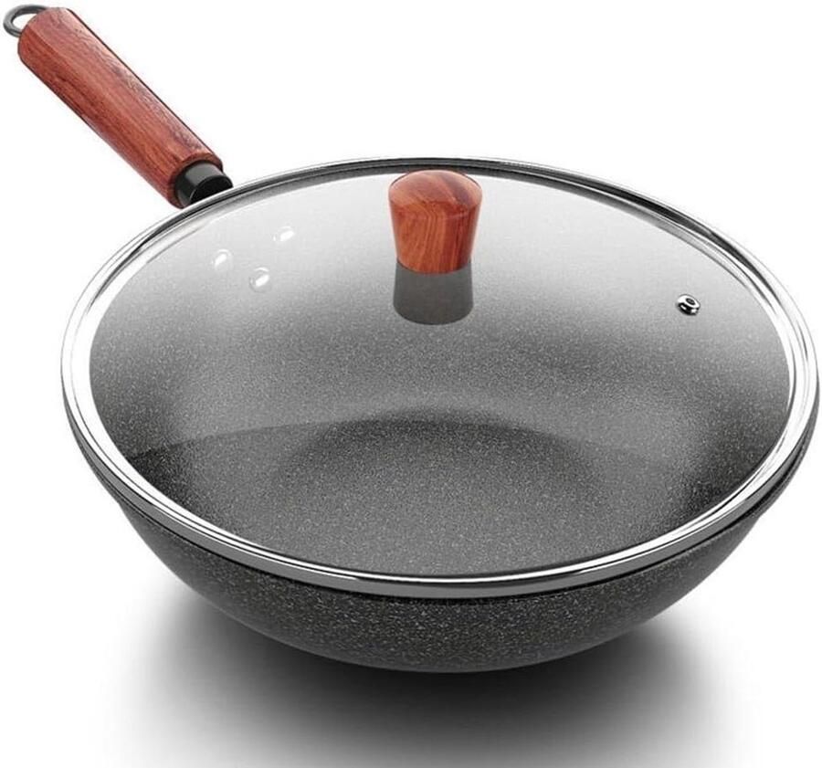 Wokpan met platte bodem Koekenpan graniet Lekker koken Antiaanbaklaag 32 cm Grijs