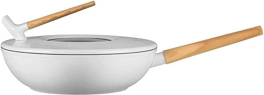 Wokpan Non Stick Aluminium Koekenpan Aziatisch Koken Snelle Warmteverdeling 30cm Zwart