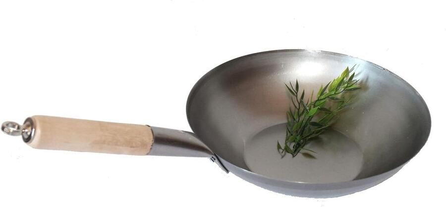 Wokpan platte bodem Koekenpan Aziatisch koken Koolstofstaal Ø 31 cm Zwart