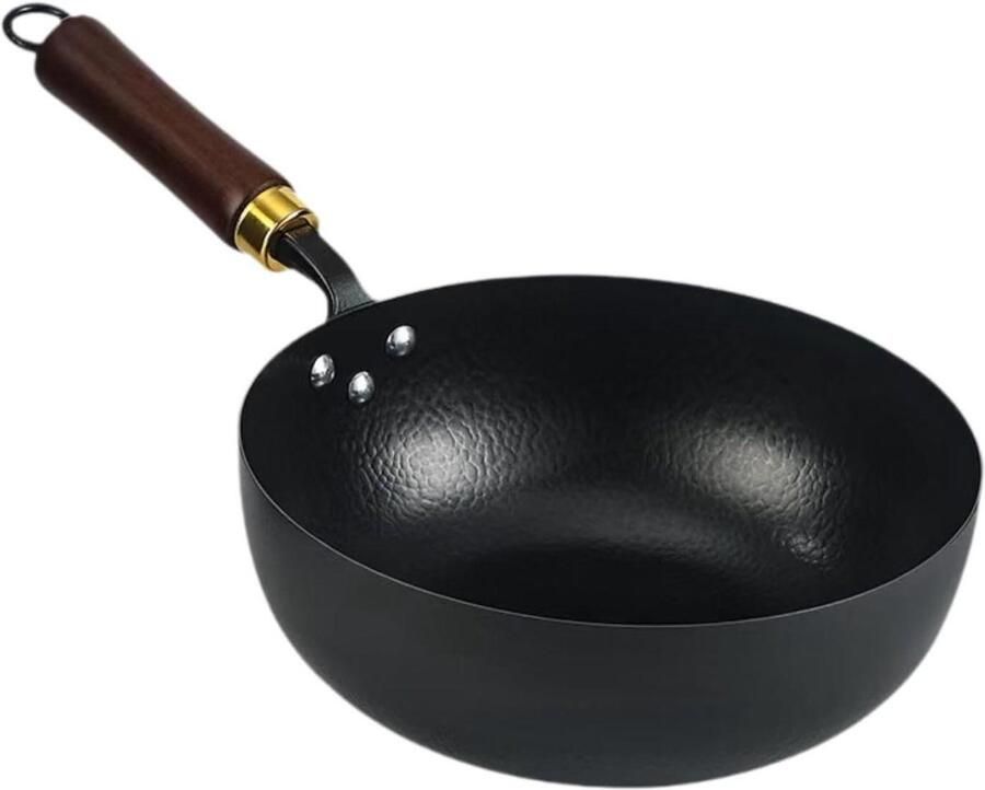 Wokpan platte bodem Koekenpan Veelzijdig koken Gelijkmatige warmteverdeling Diameter 20 cm Zwart