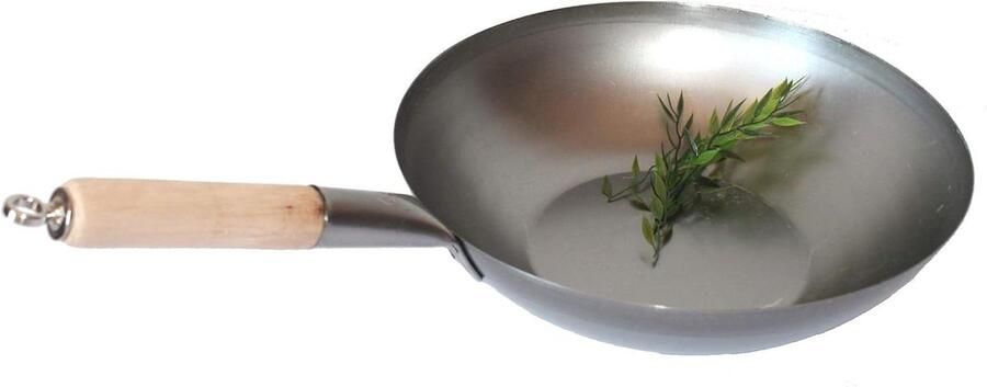 Wokpan platte bodem Roerbakpan Aziatisch koken Robuust koolstofstaal Ø 34 cm Zwart