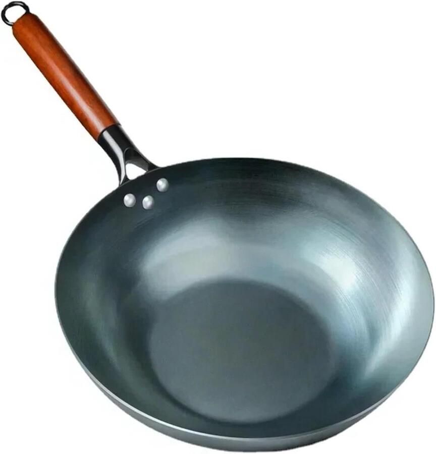 Wokpan platte bodem Roerbakpan gietijzer Veelzijdig koken Ergonomische anti-slip grip 30 cm Blauw