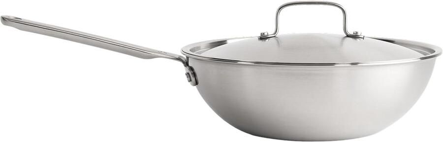 Wokpan Roerbakpan Diepe Pan Professioneel Koken 5-Laags RVS 28 cm 3 Liter Zilver