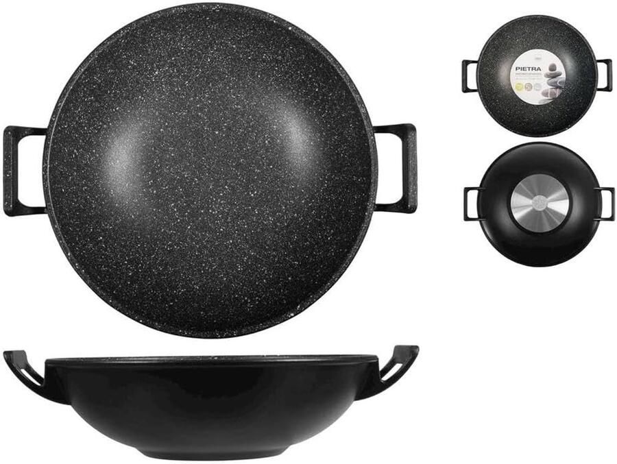 Wokpan Roerbakpan Gezond Koken Antiaanbaklaag Steen 32 cm Zilver