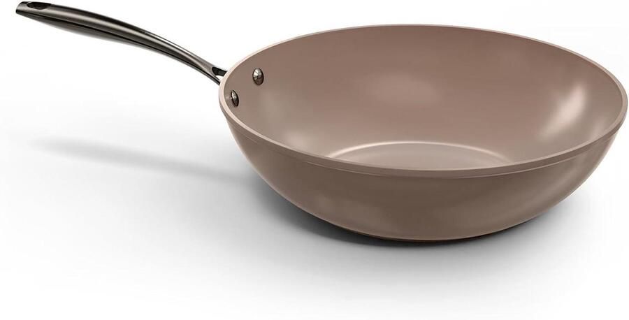 Wokpan Roerbakpan Gezond Koken PFAS-vrije keramische laag 30 cm Taupe