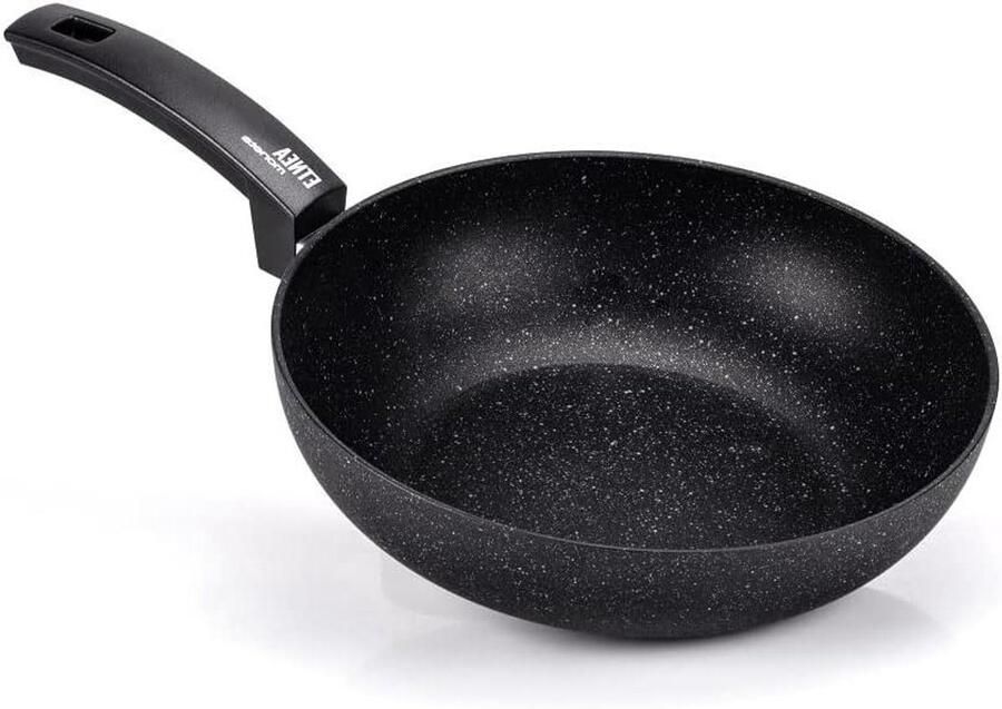 Wokpan Roerbakpan Gezond Koken Steenlook Coating 28 cm Zwart