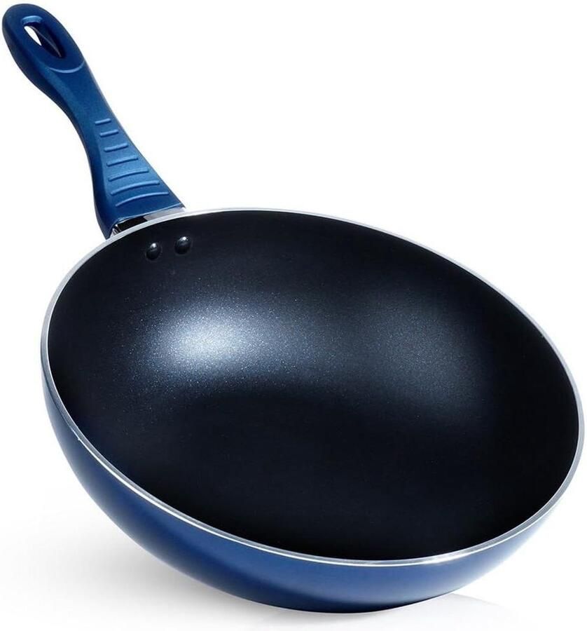 Wokpan Roerbakpan Koekenpan Aziatisch Koken Diamant Antiaanbaklaag 30 cm Donkerblauw