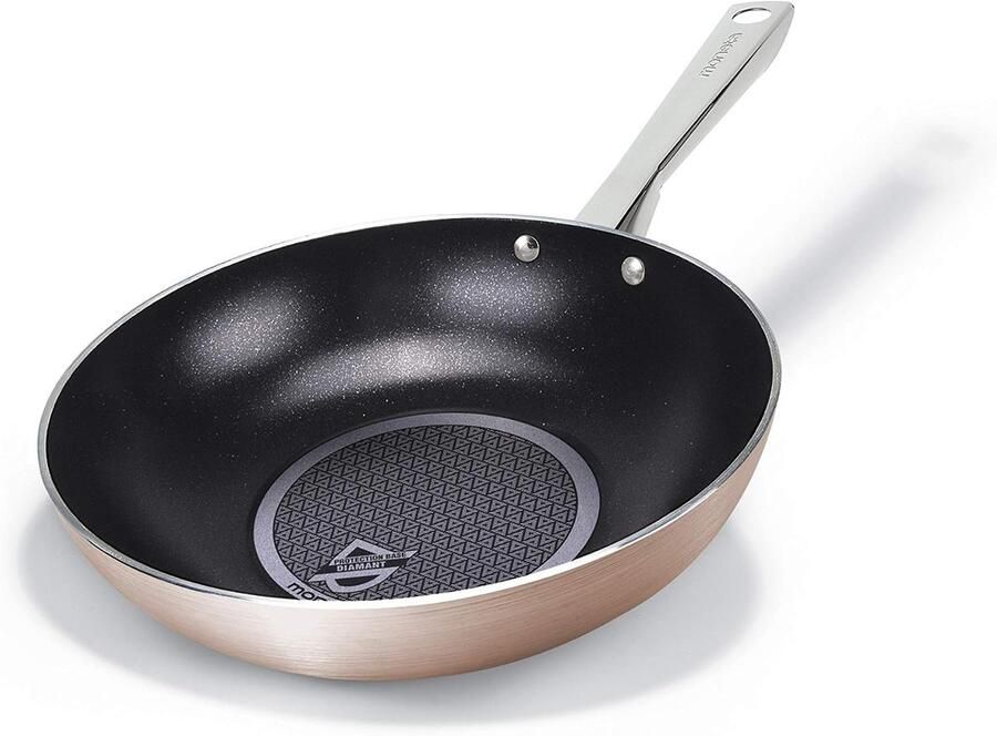 Wokpan Roerbakpan Snel koken Diamantdeeltjes coating 28 cm Rosé Goud