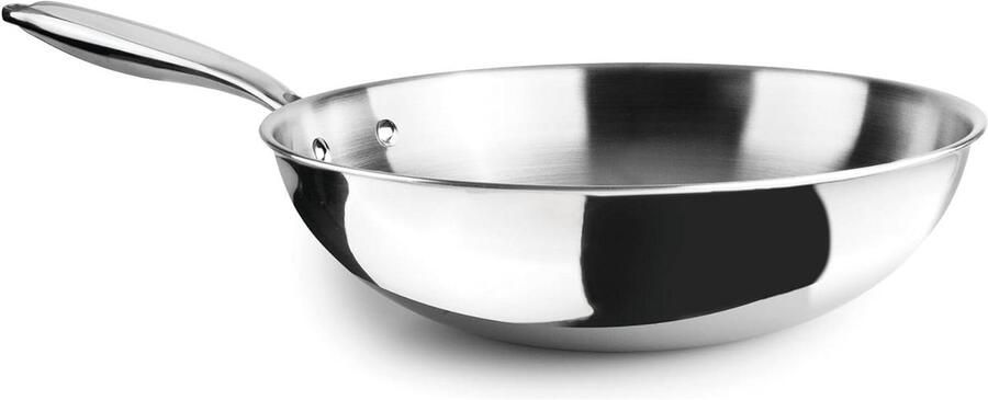 Roestvrijstalen Wok Koekenpan Gezond Koken Triply Materiaal 20 cm Grijs