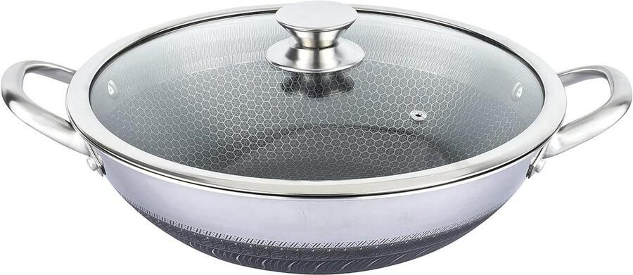 Wokpan Roestvrij Staal Honingraat Pan Lekker Koken Krasbestendig Oppervlak 32 cm Zilver