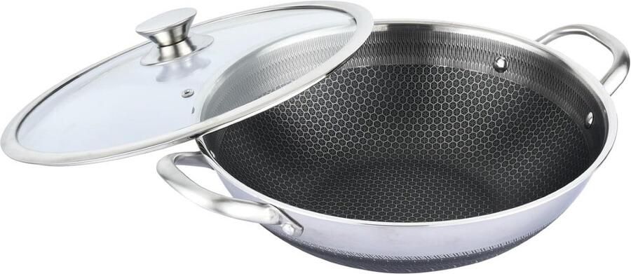 Wokpan Roestvrij Staal Honingraat Pan Lekker Koken Krasbestendige Anti-aanbaklaag Ø36cm Zilverkleurig