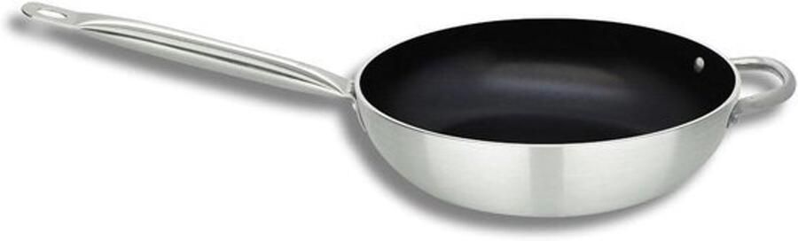 Wokpan Roestvrij Staal Keukenpan Aluminium Gezond Koken PFAS-vrije Keramische Coating 28 cm Diameter Grijs Zwart