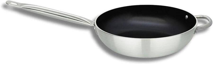 Wokpan Roestvrij Staal Keukenpan Aluminium Gezond Koken PFAS-vrije Keramische Coating 28 cm Diameter Grijs Zwart